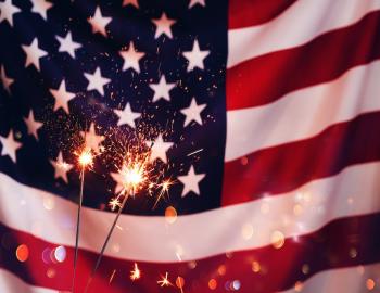 American Flag with Sparkler in front
