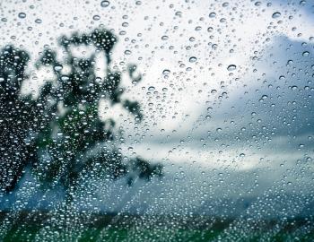 rain speckled window