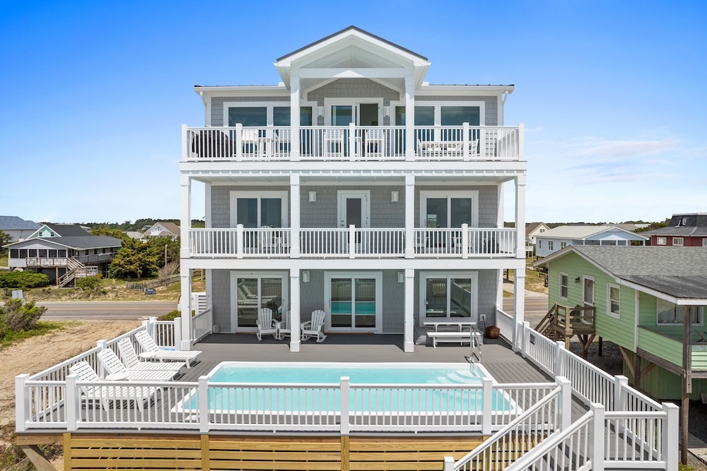 exterior of large vacation rental in Oak Island, NC. 