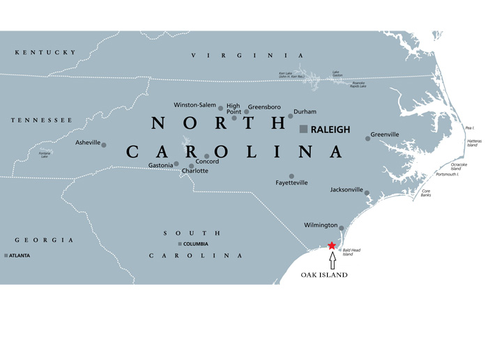 A map of north carolina with holden beach highlighted